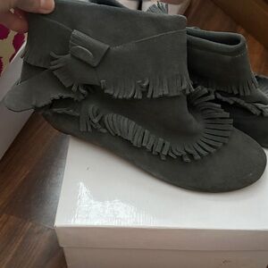 Free People Gray Fringe Ankle Boots